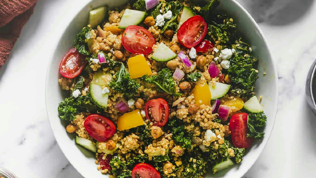 Chili Lime Quinoa Salad with Kale & Roasted Chickpeas