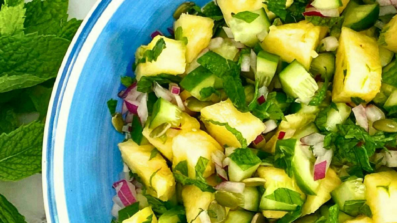 Fresh Pineapple Salad with Mint and Cucumber (Allergy