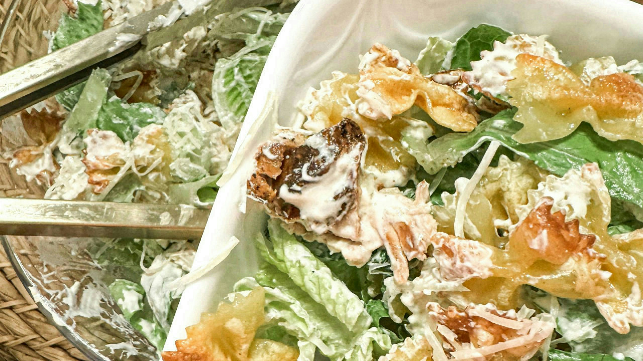 Chicken Caesar crispy pasta salad