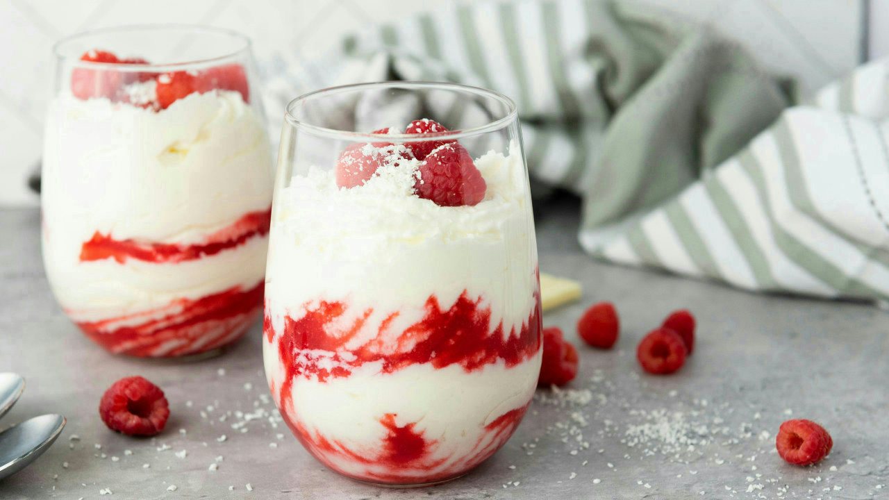 White Chocolate Raspberry Mousse Cups