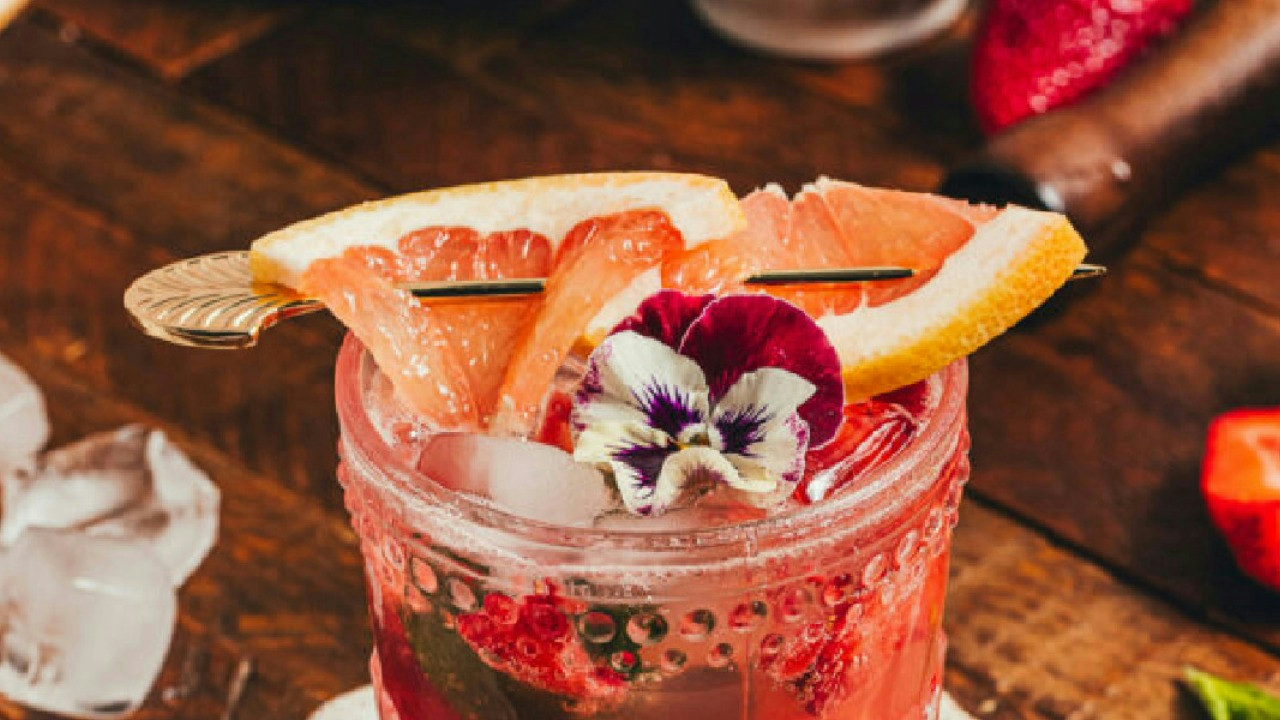 Strawberry Grapefruit Mocktail with Mint