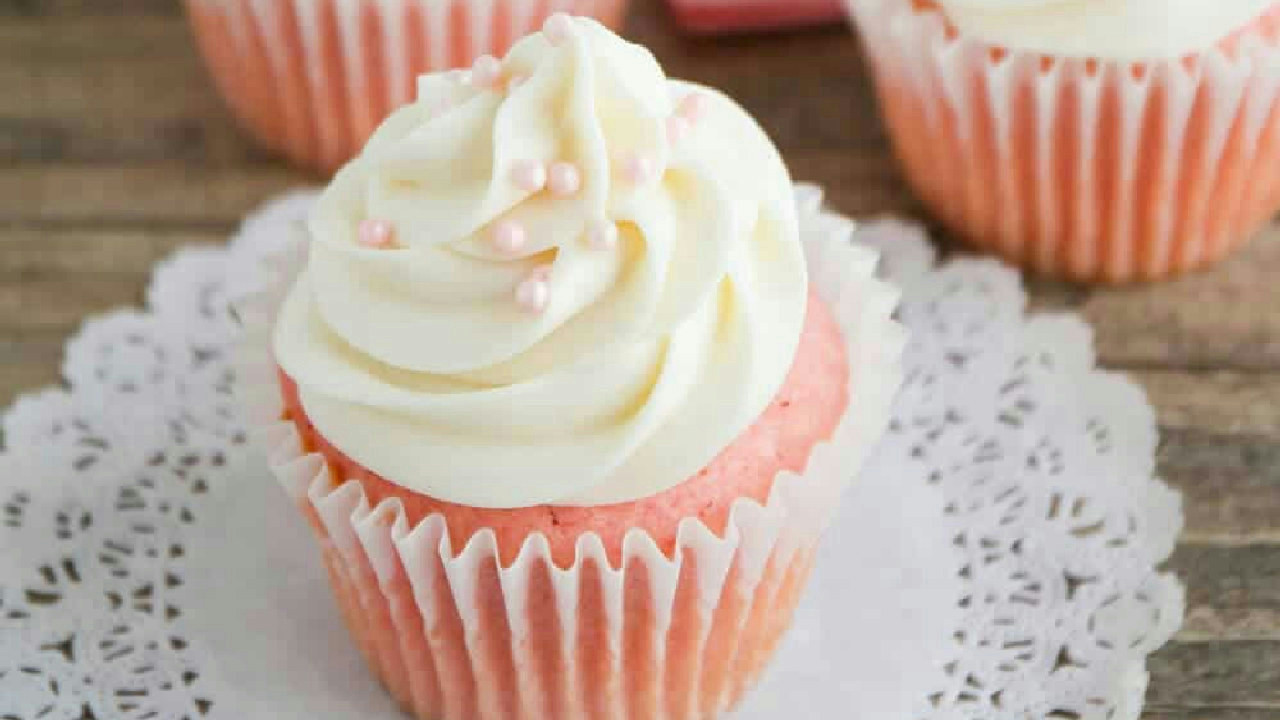 Pink Velvet Cupcakes with Cream Cheese Frosting