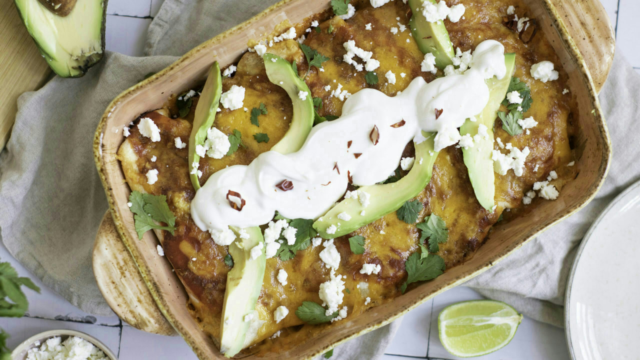 Black Bean & Rice Enchiladas with Queso Fresco