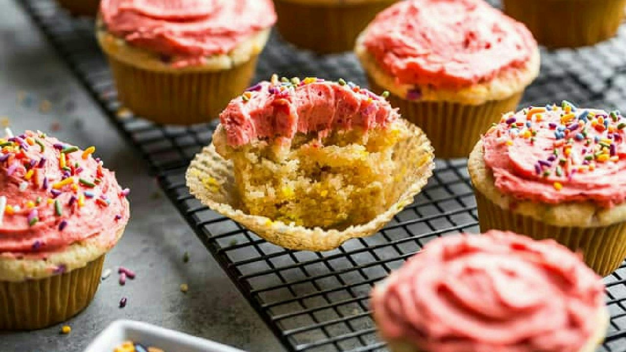 Natural Funfetti Cupcakes with Strawberry Buttercream