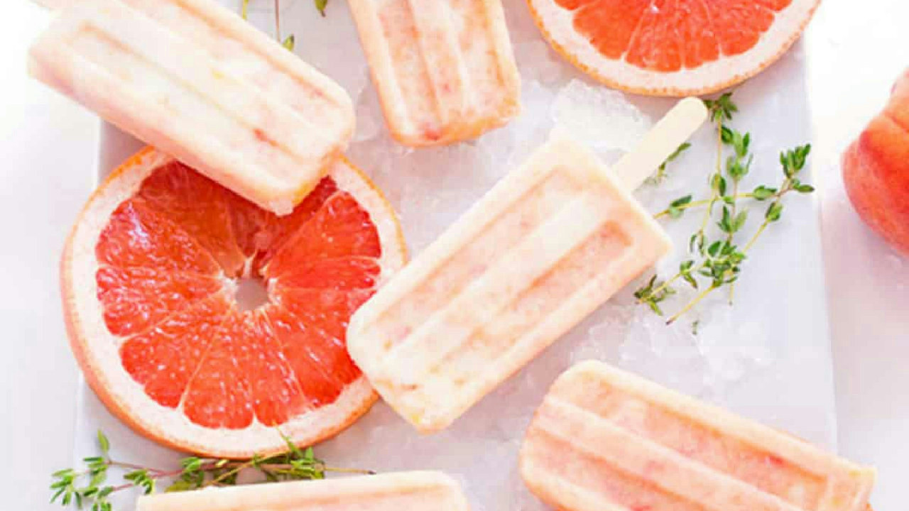 Grapefruit Peach Popsicles with Maple + Thyme